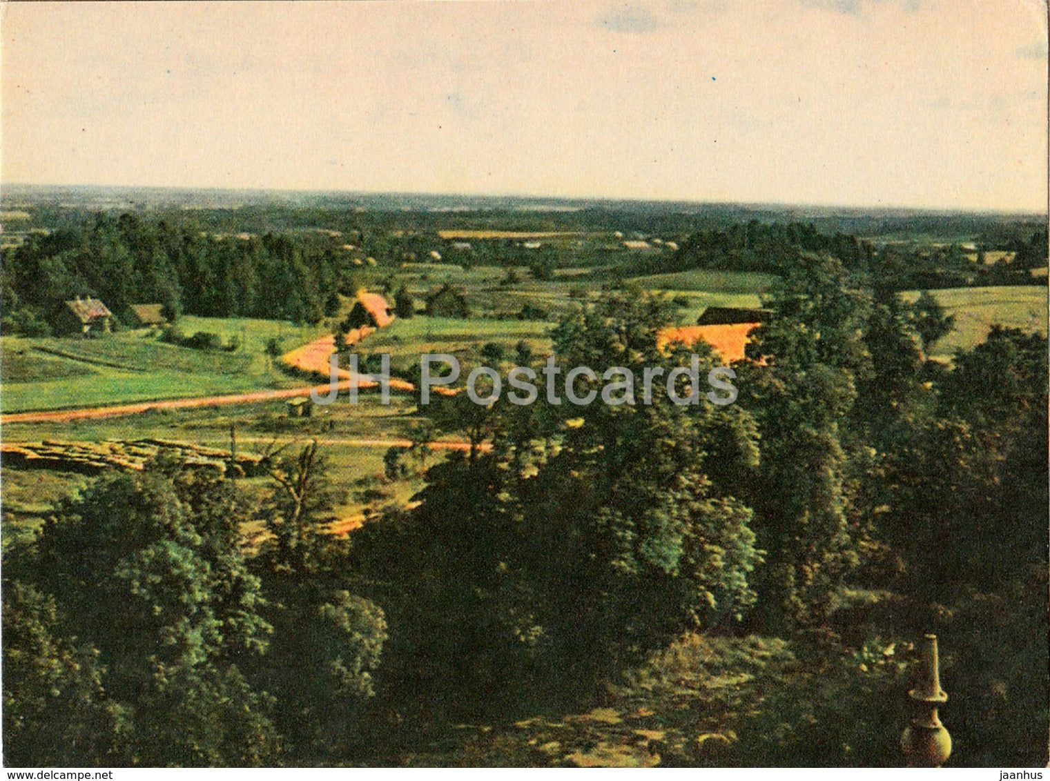 view from tower of Cesvaine Secondary School - Latvian Views - old postcard - Latvia USSR - unused - JH Postcards