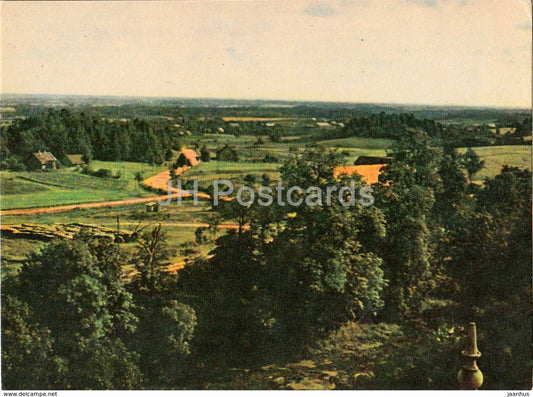 view from tower of Cesvaine Secondary School - Latvian Views - old postcard - Latvia USSR - unused - JH Postcards