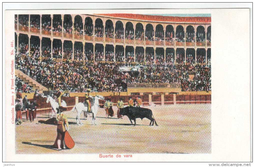 Suerte de Vara - Corrida - bull - toreador - 401 - Coleccion Romo & Füssel - old postcard - Spain - unused - JH Postcards
