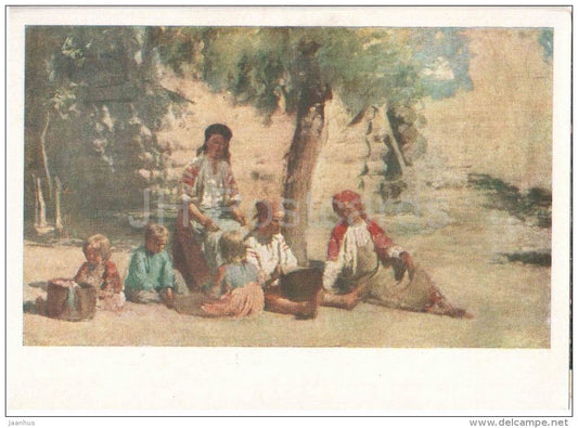 painting by A. Arkhipov - Women and Children - russian art - unused - JH Postcards