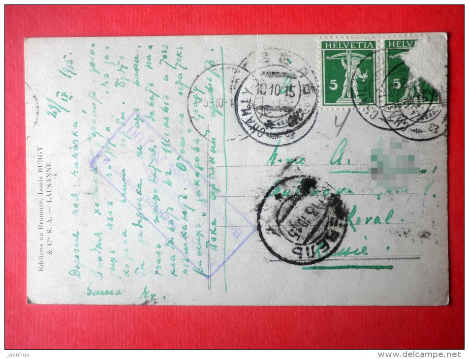 L´Entree Chateau de Chillon - censored 2703 - old postcard - Switzerland - sent from Switzerland to Imperial Russi - JH Postcards