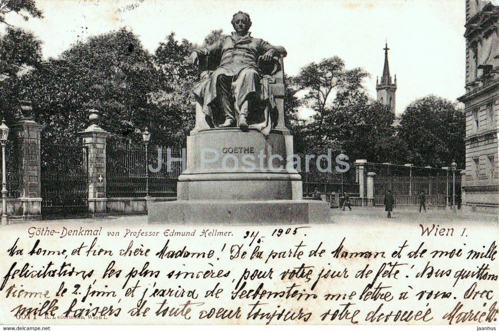 Wien - Vienna - Gothe Denkmal von Professor Edmund Hellmer - old postcard - 1905 - Austria - used - JH Postcards