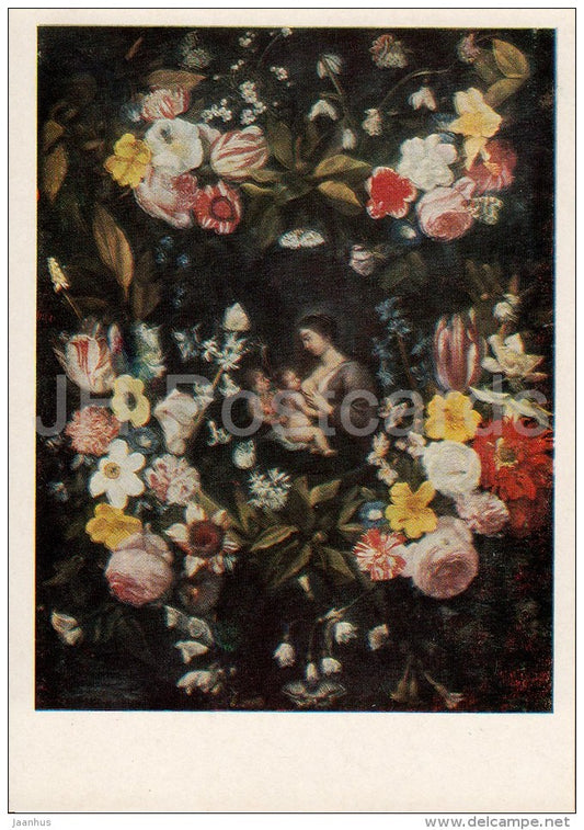 painting by Daniel Seghers - Madonna Surrounded by Flowers - Flemish art - Russia USSR - 1984 - unused - JH Postcards