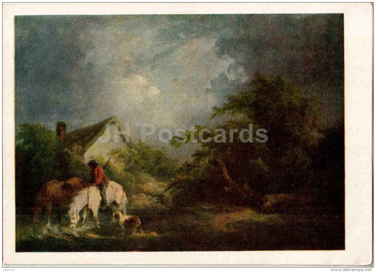 painting by George Morland - Approaching thunderstorm , 1791 - horses - English art - 1955 - Russia USSR - unused - JH Postcards