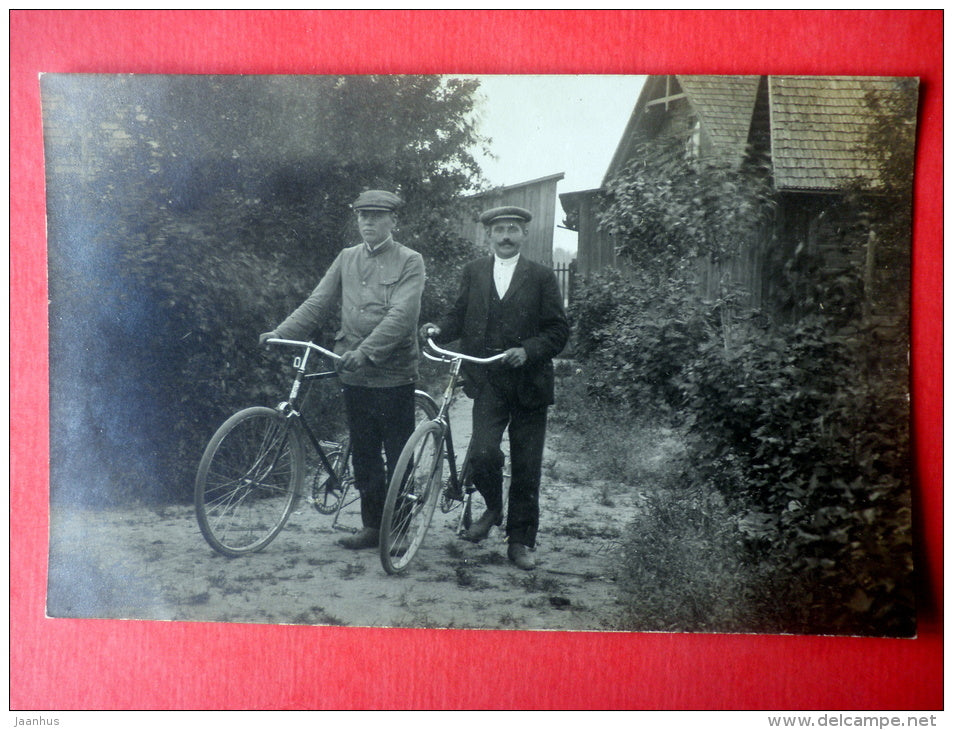 estonian men - bicycle - old photo postcard - Estonia - unused - JH Postcards