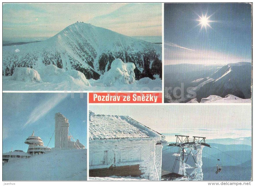 Krkonose - Snezka mountain - ski resort - Czechoslovakia - Czech - used 1988 - JH Postcards