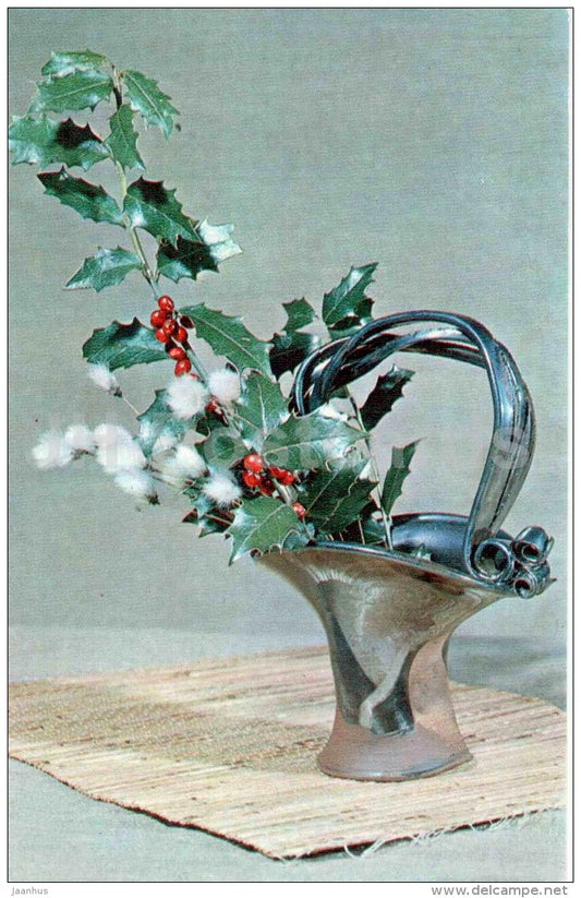 vase - plant - ikebana - composition - Winter Motives - 1976 - Russia USSR - unused - JH Postcards