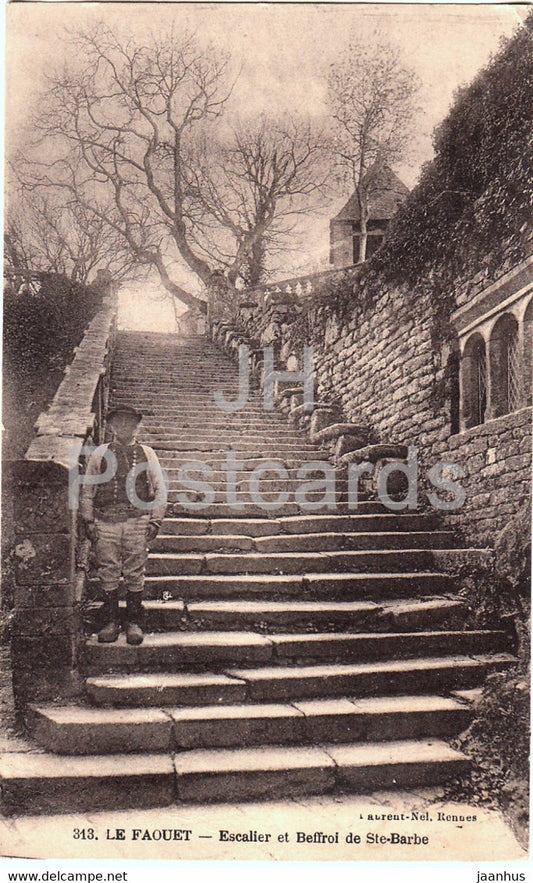 Le Faouet - Escalier et Beffroi de Ste-Barbe - 313 - old postcard - 1927 - France - used - JH Postcards