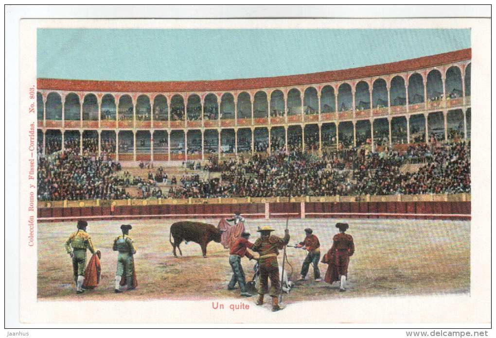 Un Quite - Corrida - bull - toreador - No 803 - Coleccion Romo & Füssel - old postcard - Spain - unused - JH Postcards