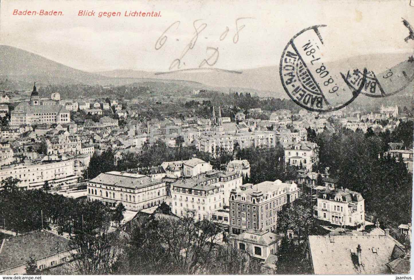 Baden Baden - Blick gegen Lichtental - old postcard - 1908 - Germany - used - JH Postcards