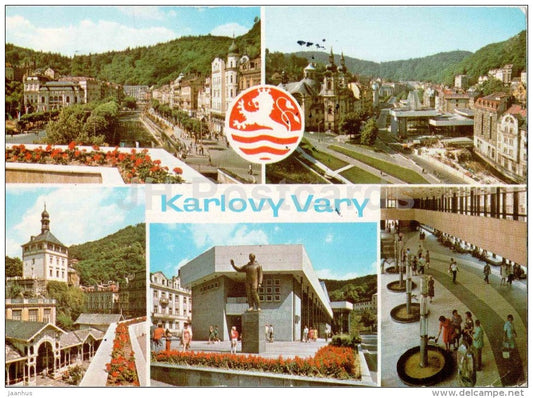 monument to Gagarin - streets - Karlovy Vary - Karlsbad - Czechoslovakia - Czech - used 1979 - JH Postcards