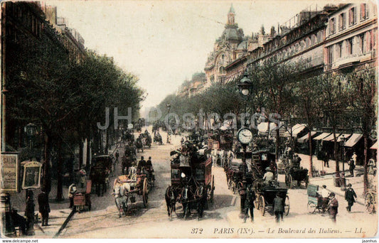 Paris - Le Boulevard des Italiens - Hotel du Pavillon - horse carriage - 372 - old postcard - 1909 - France - used - JH Postcards