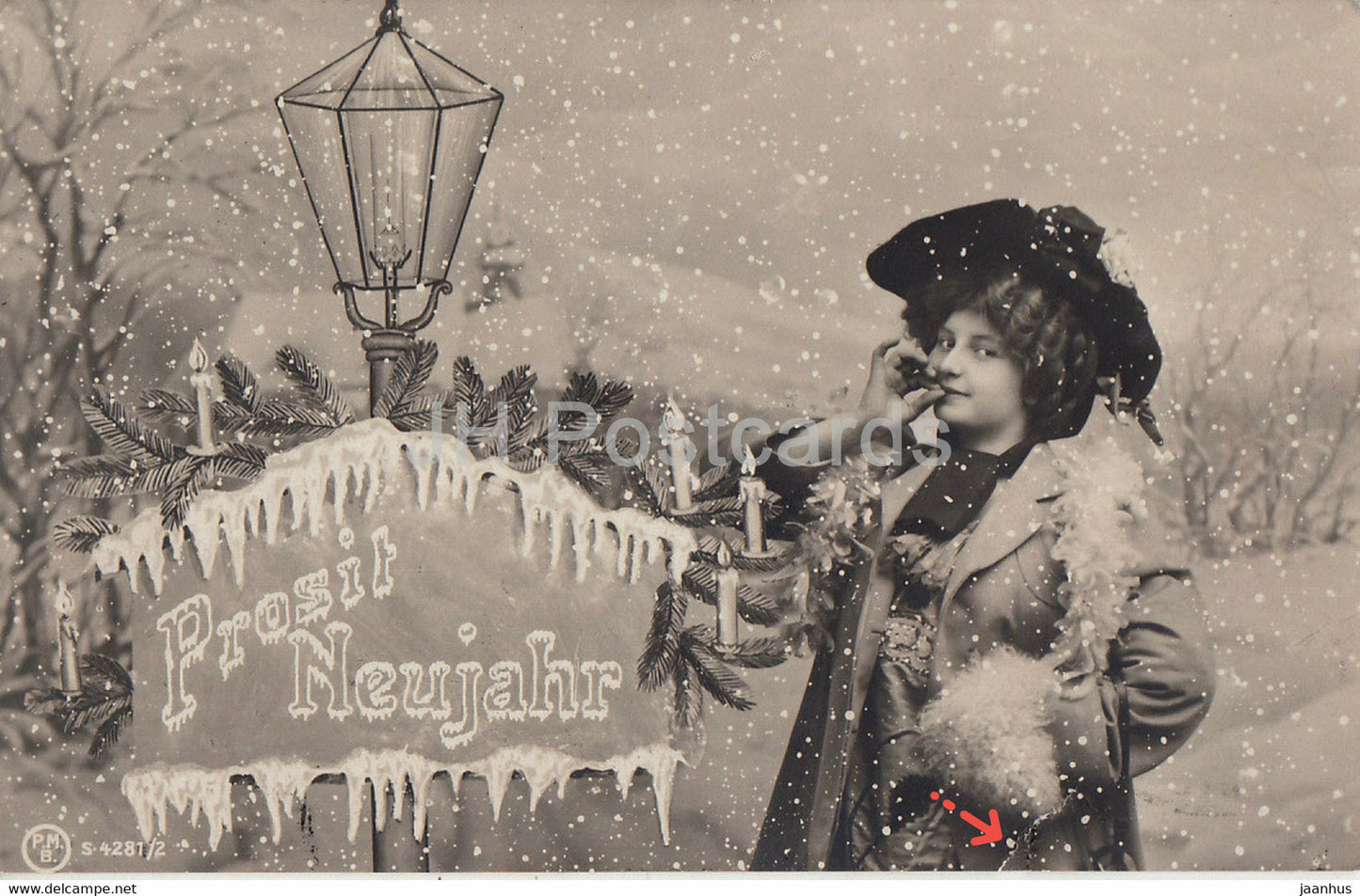 New Year Greeting Card - Prosit Neujahr - woman - P M B 4281/2 - old postcard - Germany - used - JH Postcards