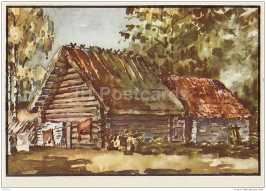 illustration by K. Tihase - Sauna and Summer Kitchen - Kuusalu - Estonian farm buildings - 1974 - Estonia USSR - unused - JH Postcards
