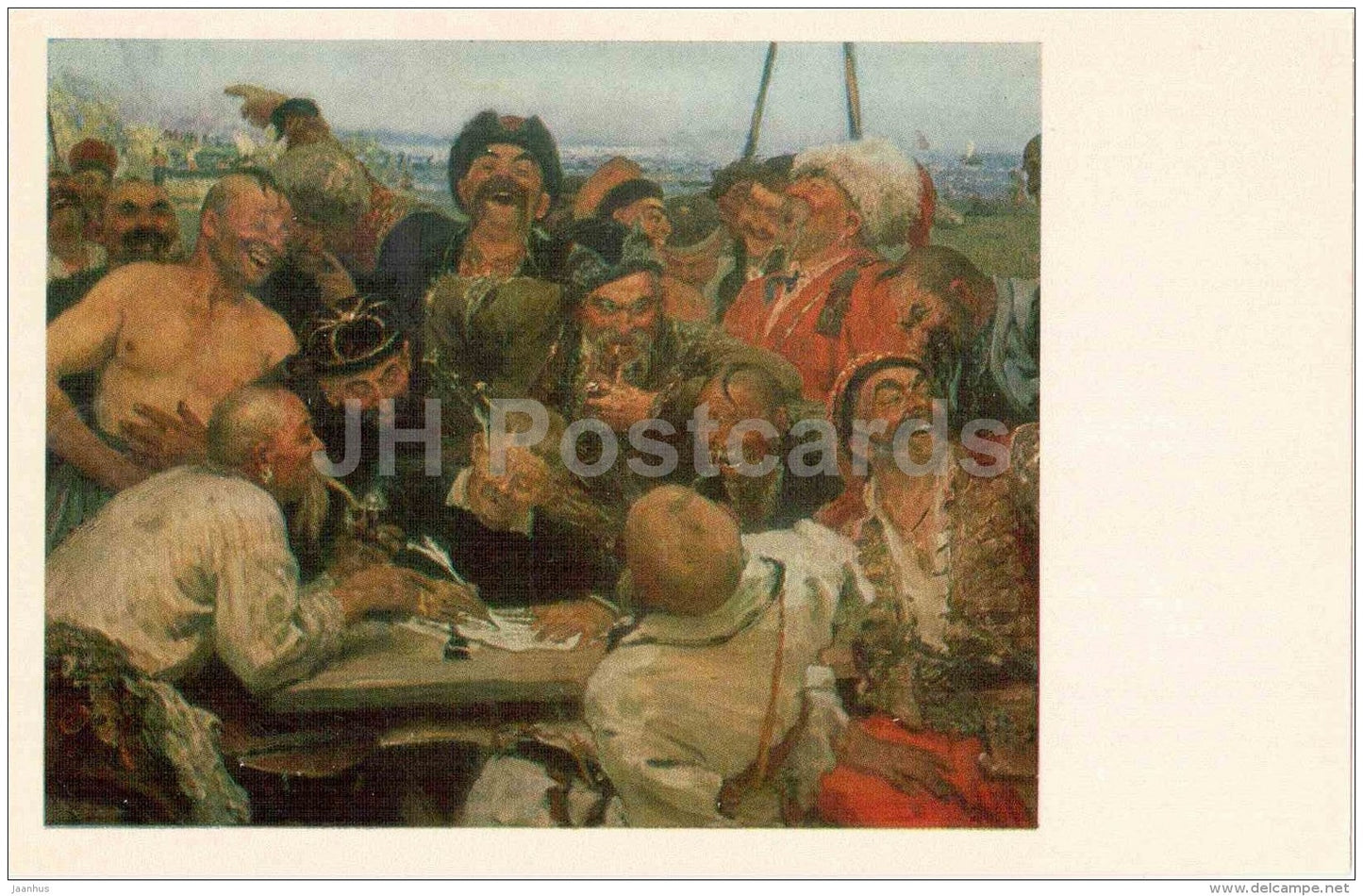 painting by Ilya Repin - The Zaporozhye Cossacks . Sketch - Tretyakov Gallery - russian art - unused - JH Postcards