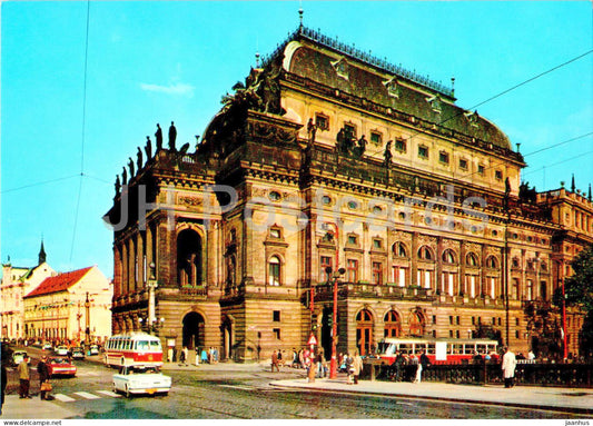 Praha - Prague - National Theatre - tram - bus - Czech Republic - Czechoslovakia - unused - JH Postcards