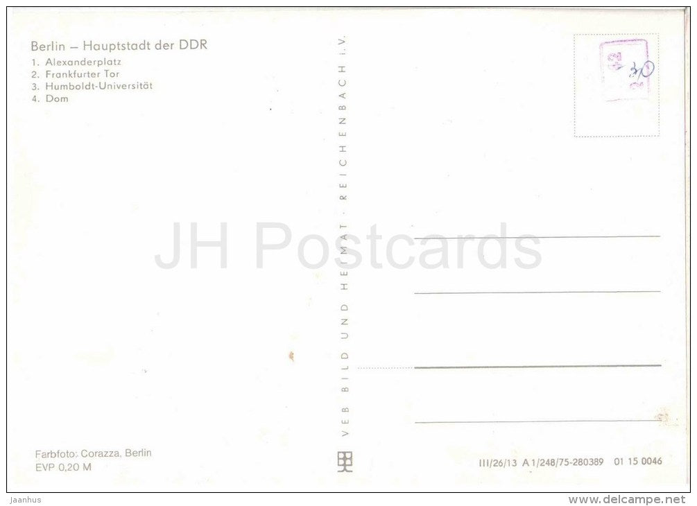 Alexandeplatz - Frankfurter Tor - Humboldt-Universität - Dom - cars - Berlin - Germany - DDR - unused - JH Postcards