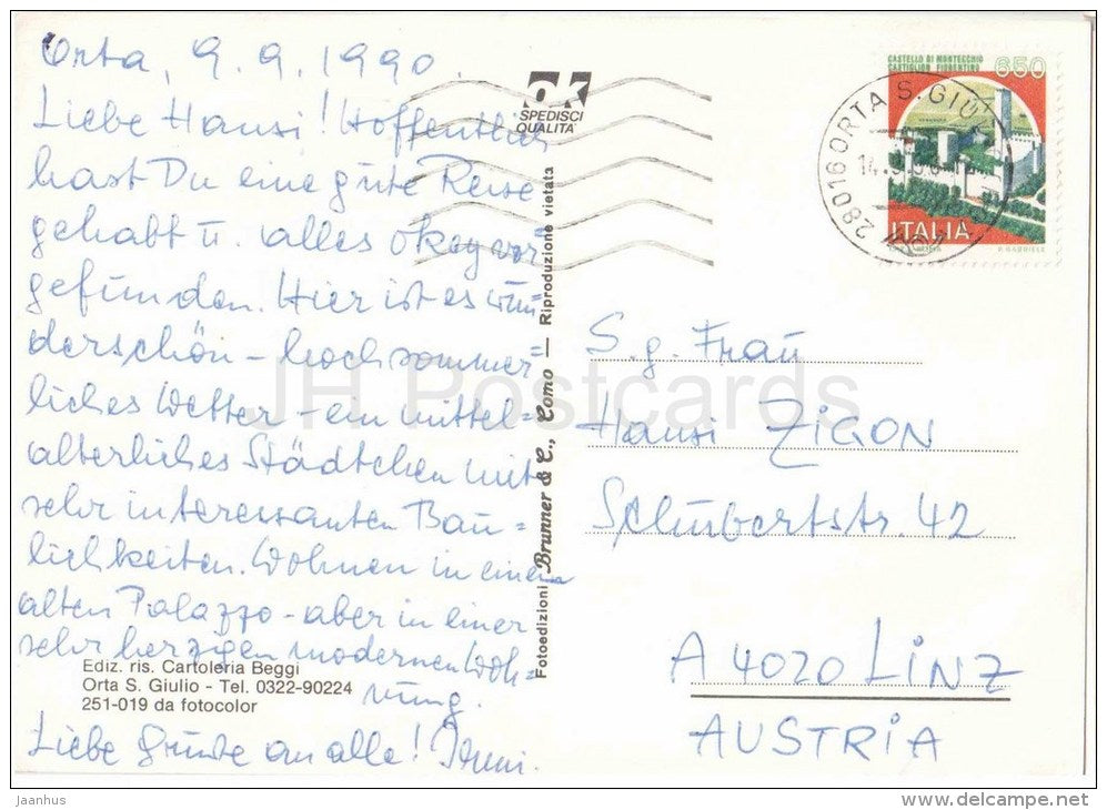 Saluti da Orta S. Giulio - Novara - Piemonte - Italia - Italy - sent from Italy Sottomarina to Austria 1990 - JH Postcards