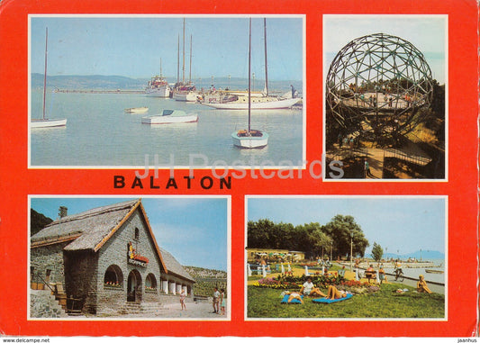 Greetings from lake Balaton - beach - sailing boat - multiview - 1981 - Hungary - used - JH Postcards