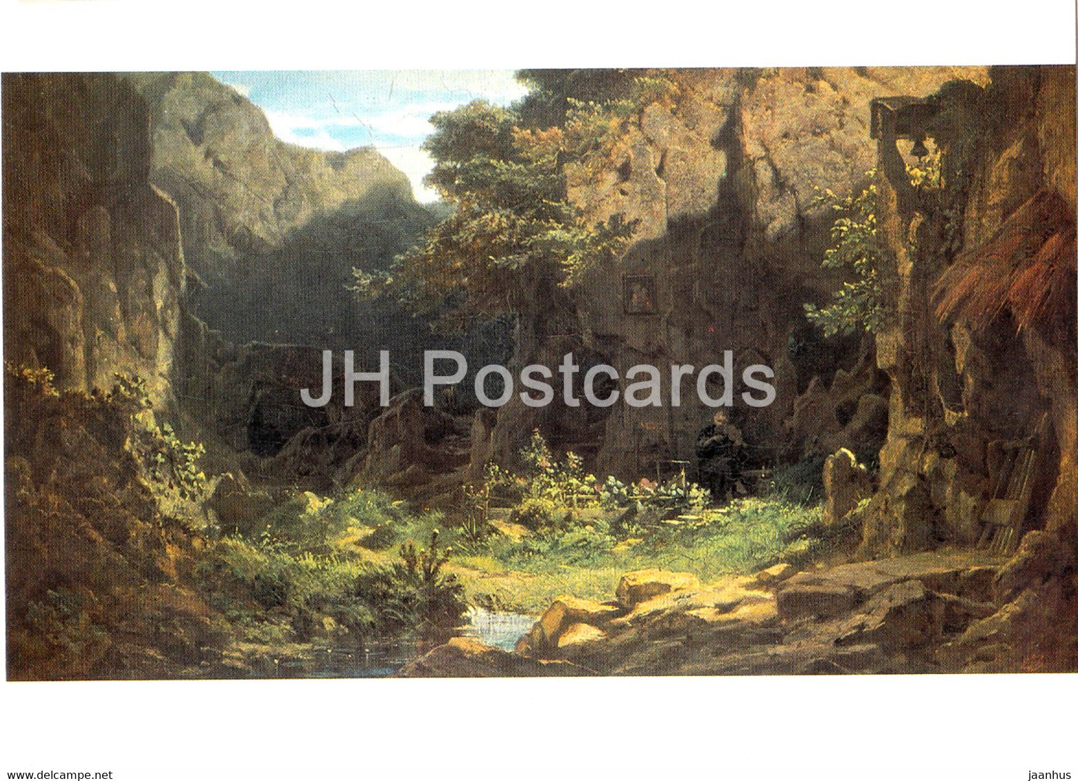 painting by Carl Spitzweg - Einsiedler Violine spielend - Hermit playing Violin - German art - Germany - unused - JH Postcards