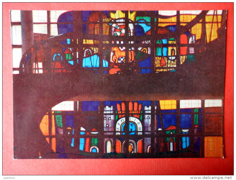 stained-glass panel in the Trakai restaurant - Trakai - 1977 - Lithuania USSR - unused - JH Postcards