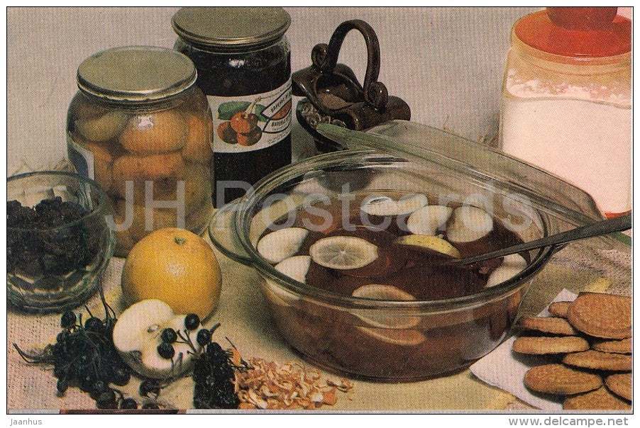 Sweet Soup from Rhubarb Apples and Strawberries - Soup recipes - 1988 - Russia USSR - unused - JH Postcards