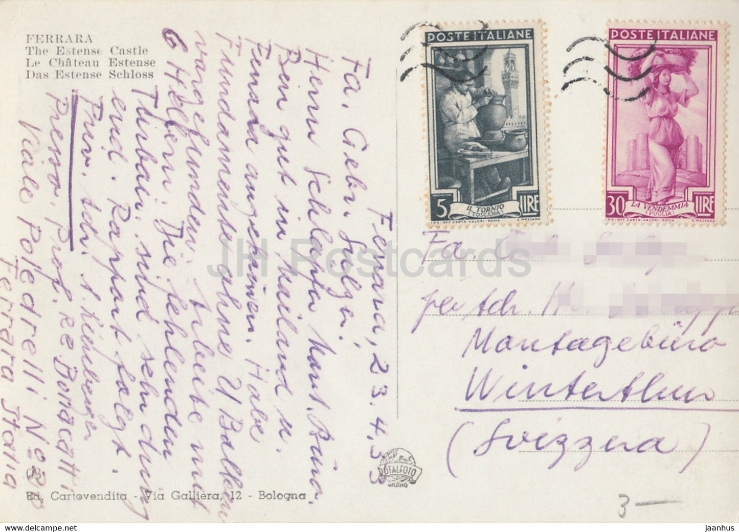 Ferrara - Castello Estense - castle - old postcard - 1953 - Italy - used