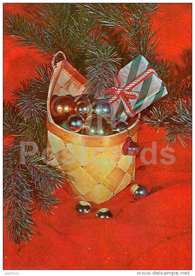 New Year Greeting card - 1 - decorations - gifts - 1982 - Estonia USSR - used - JH Postcards