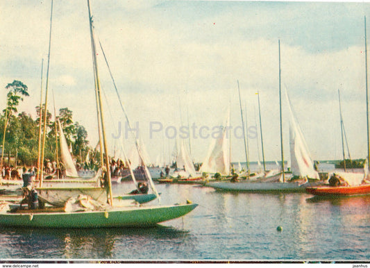 Yachts on Lielupe river - boat - Jurmala Views - old postcard - Latvia USSR - unused - JH Postcards