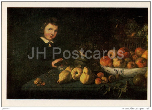 painting by Unknown Artist - Still Life with the Boy , 1642 - pear - apple - Dutch art - Russia USSR - 1984 - unused - JH Postcards