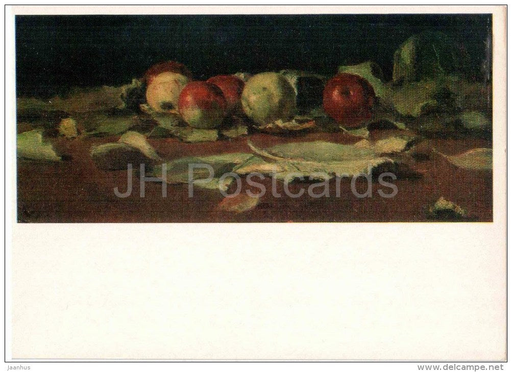 painting by V. Serov - Still Life . Apples and Leaves , 1879 - russian art - unused - JH Postcards