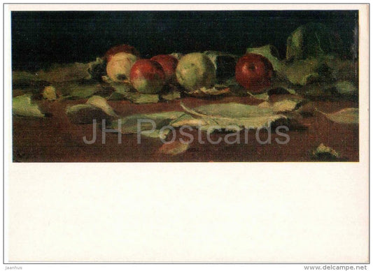 painting by V. Serov - Still Life . Apples and Leaves , 1879 - russian art - unused - JH Postcards
