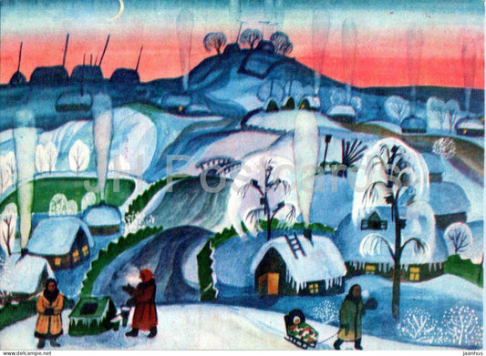 Painting by D. Bekaryan - Seasons - January month - Winter Evening - Armenian art - 1970 - Russia USSR - unused