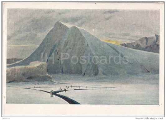painting by I. Ruban - Antarctica - penguins - russian art - unused - JH Postcards