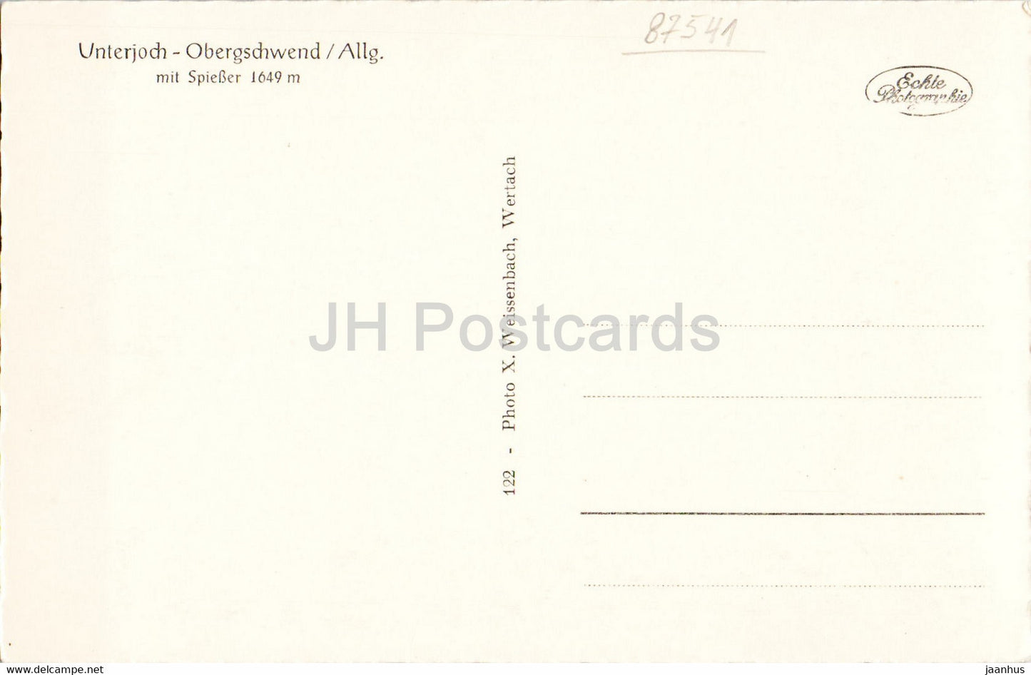 Unterjoch i Allg  1014 m - Obergschwend mit Spiesser 1649 m - old postcard - Germany - unused