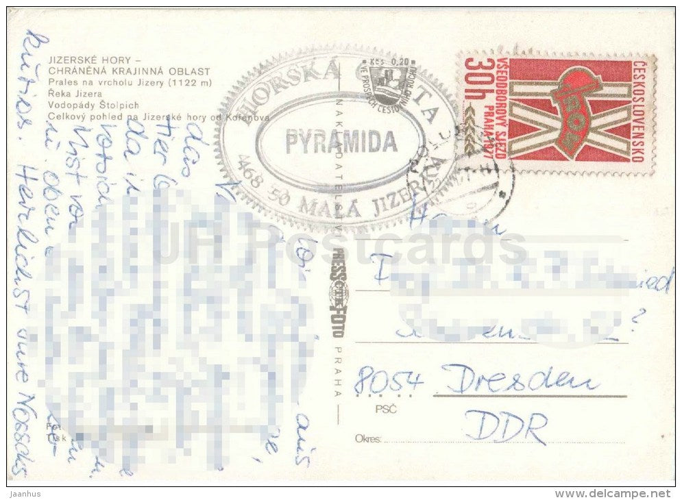 Jizerske Hory - Jizery peak - Jizera river - Stolpich waterfall - Czechoslovakia - Czech - used 1977 - JH Postcards