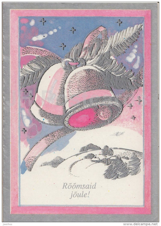 Christmas Greeting Card by M. Värv - christmas bells - illustration - 1990 - Estonia USSR - used - JH Postcards