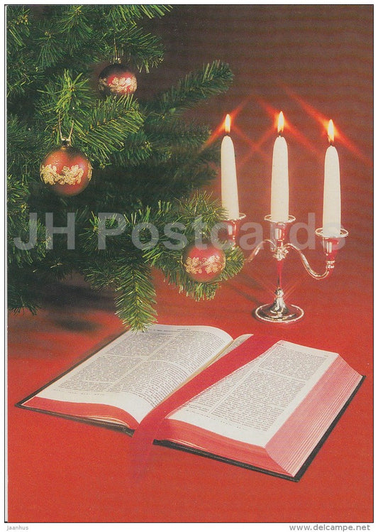 Christmas Greeting Card - Bible - candles - decorations - Estonia - used in 2003 - JH Postcards