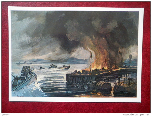 Liberation of Petrozavodsk - by I. Rodinov - soviet mine boats - WWII - 1984 - Russia USSR - unused - JH Postcards
