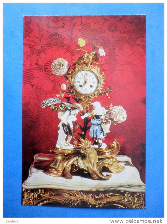 Mantel clock , porcelain , Meissen - Kuskovo - 1982 - Russia USSR - unused - JH Postcards