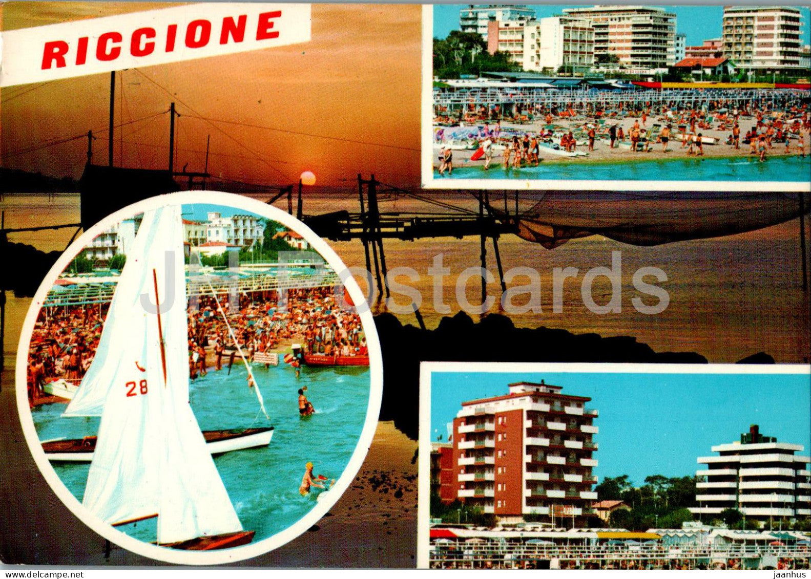 Riccione - Riviera Adriatica - Souvenir - sailing boat - beach - multiview - 1980 - Italy - used - JH Postcards