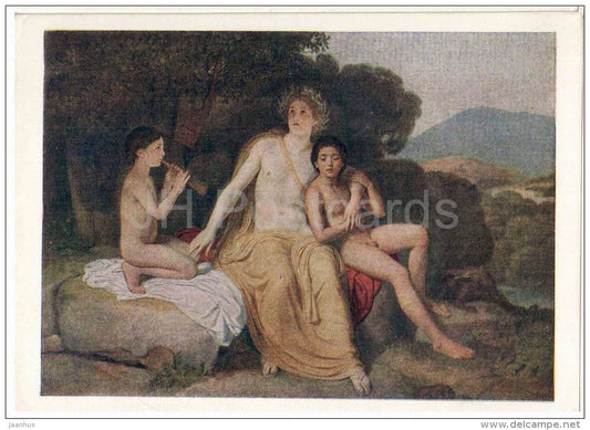 painting by A. Ivanov - Apollo , Hyacinthus and Cypress - lyra - State Tretyakov Gallery - russian art - unused - JH Postcards
