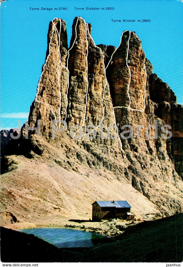 Gruppo del Catinaccio - Rif Re Alberto - Torri del Vajolet - Rosengartengruppe - Konig Albert I Hutte - Italy - unused - JH Postcards