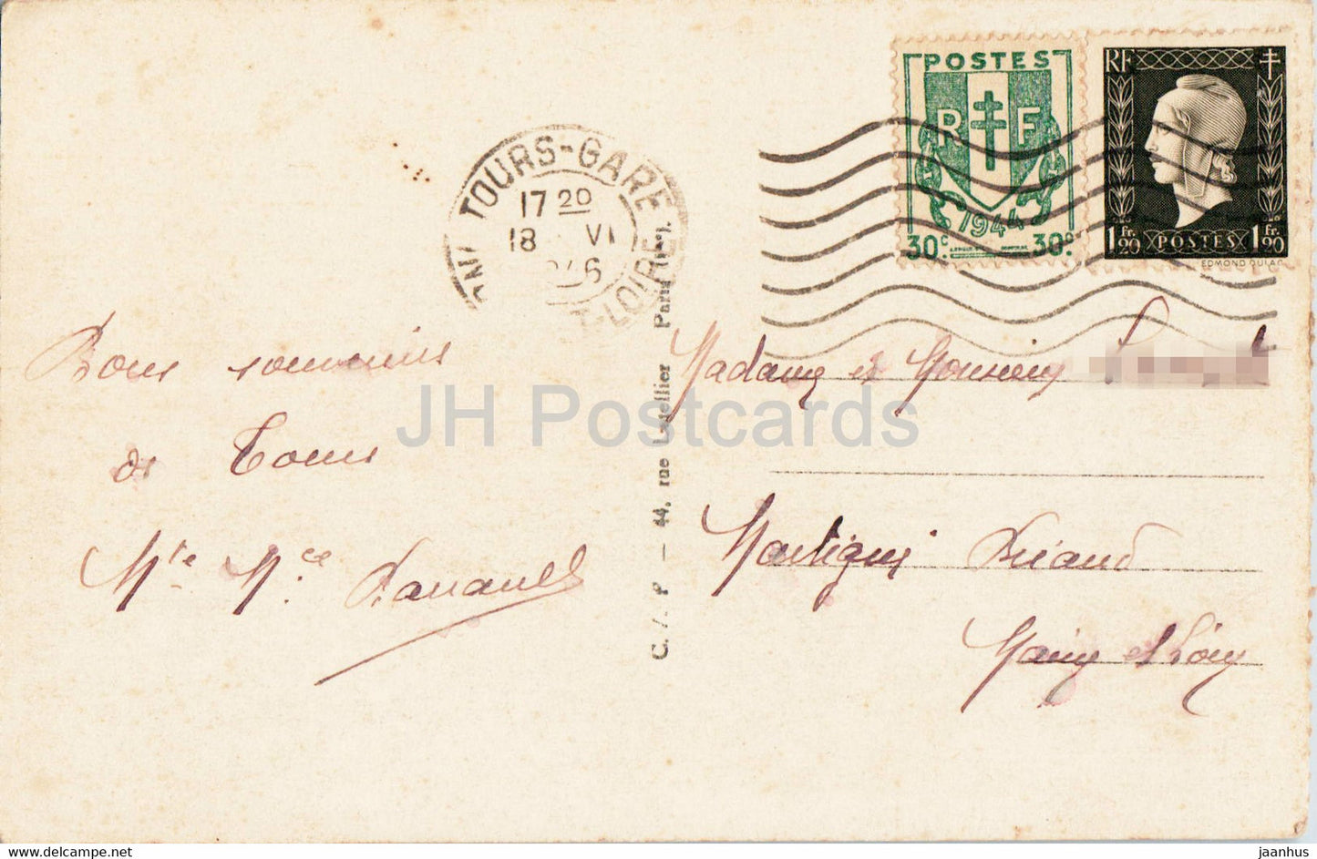 Tours - L'Hotel de Ville et la Rue Nationale - 43 - alte Postkarte - 1946 - Frankreich - gebraucht