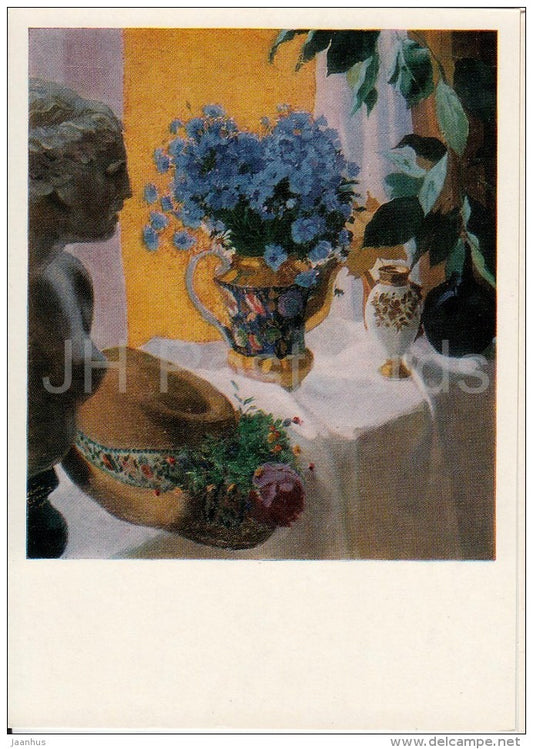 painting by S. Chekhonin - Still Life , 1916 - flowers - Russian art - 1979 - Russia USSR - unused - JH Postcards