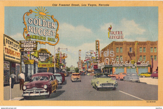 Las Vegas - Old Fremont Street - Nevada - car - old postcard - 1953 - USA - used - JH Postcards
