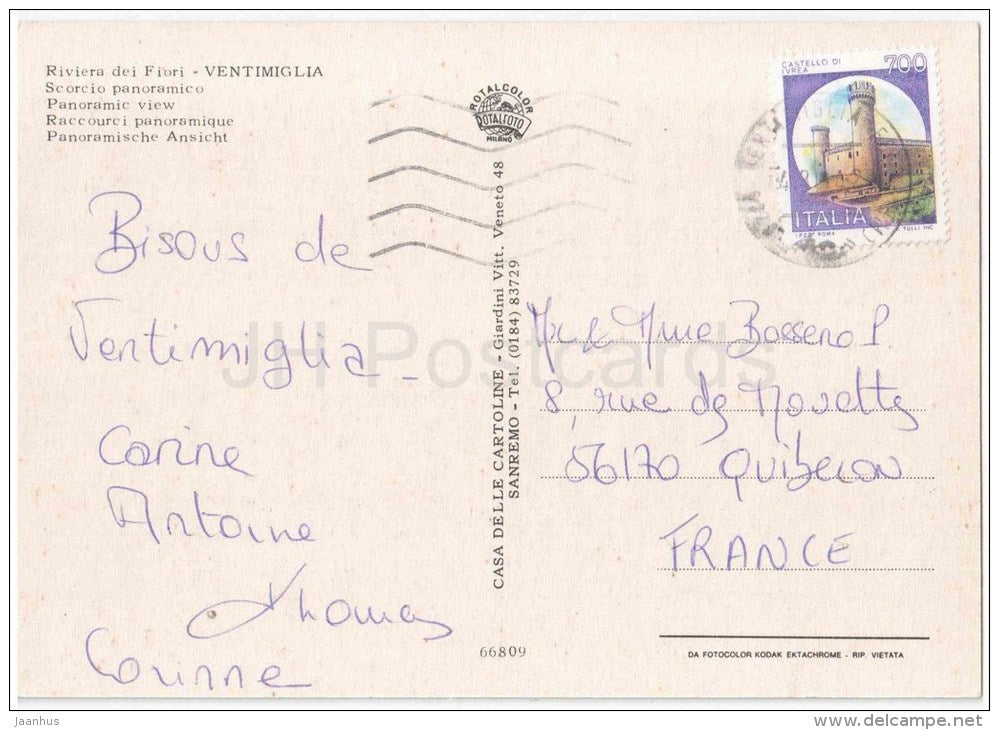 Scorcio Panoramico - Ventimiglia - Riviera dei Fiori - 66809 - Italia - Italy - sent from Italy to France - JH Postcards