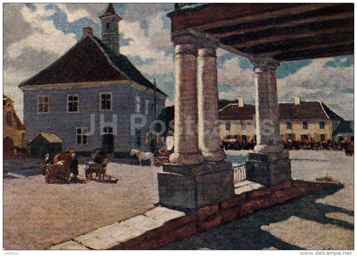painting by A. Yegorov - Town Hall in Kuressaare . Saaremaa island - Russian art - 1957 - Russia USSR - unused - JH Postcards
