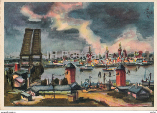painting by Gerhard Stengel - Hafen von Stralsund - Port of Stralsund - 978 - German art - Germany DDR - unused - JH Postcards