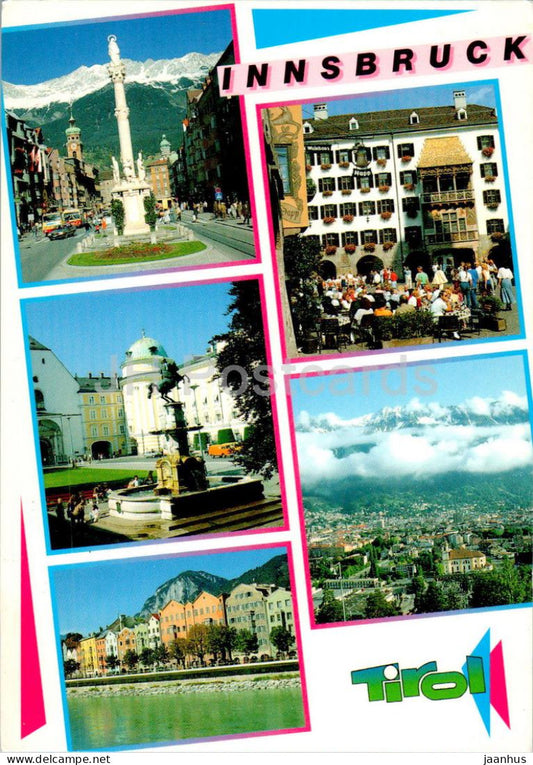 Grusse aus Innsbruck - Maria Theresien Str - Leopoldsbrunnen - Goldene Dachl - multiview - 1015 - Austria - used - JH Postcards